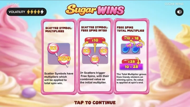 Sugar Wins - glavni meni slota